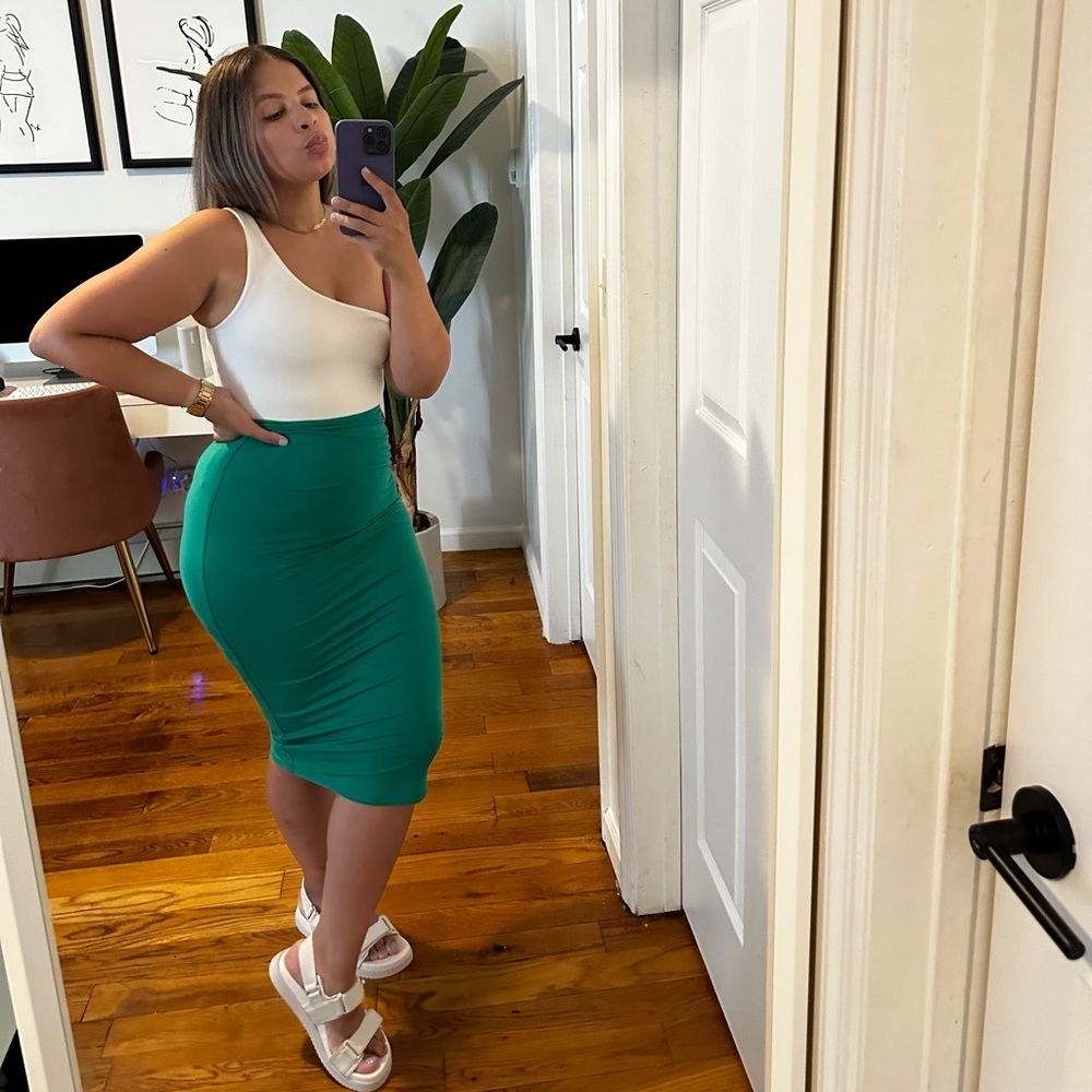 Naked Wardrobe Ruched Midi Skirt